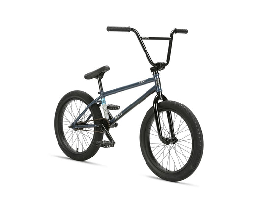 A black and blue Hoover BMX bike with thick tires and chromoly frame, perfect for technical rides, on a white background.