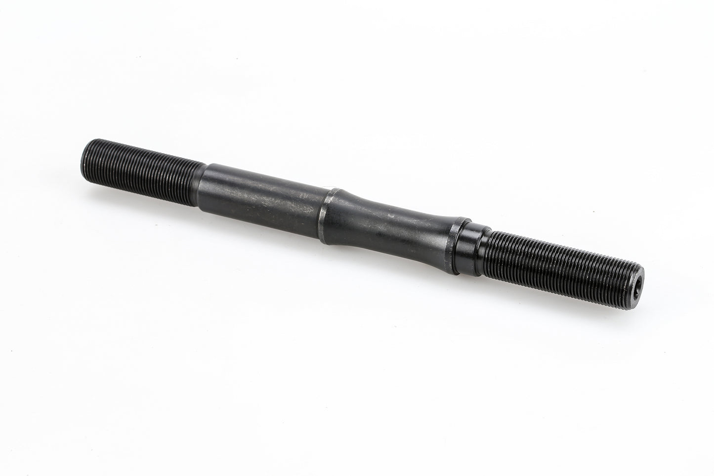 A Premium Planetary Hub Axle from the brand Premium, featuring a black metal threaded design with a central thicker section, is shown on a white background. Threads are present on both ends for fastening.