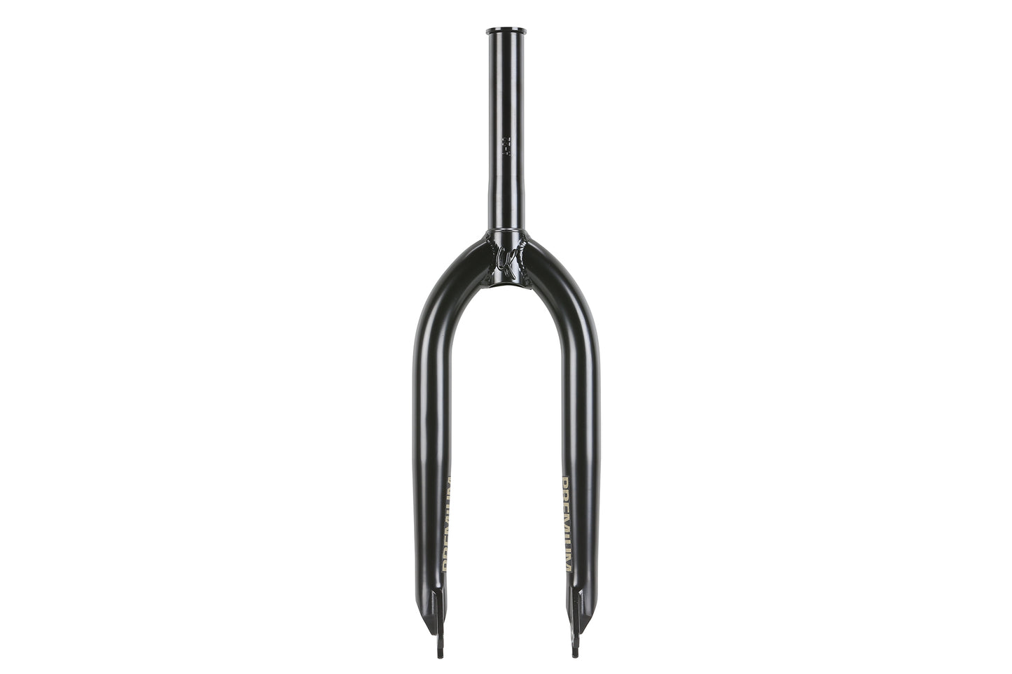 The CK V2 Fork by Premium is a glossy black chromoly bicycle fork with a straight design, integrated bearing race, long steerer tube, and vertical dropouts for wheel attachment. Photographed against a plain white background.