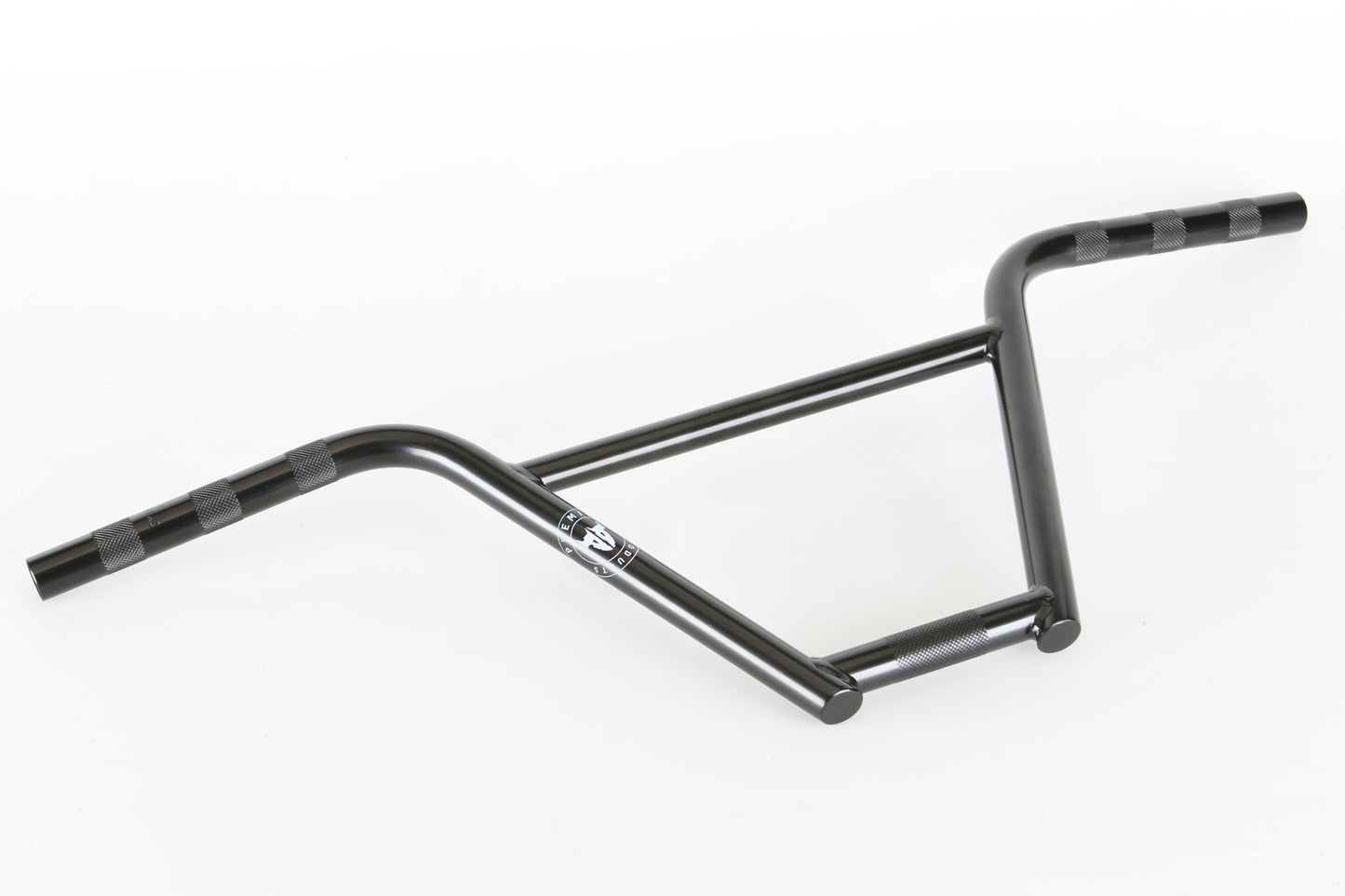 The Premium Rasp 4pc Bars, a black BMX handlebar with a crossbar, features a glossy finish, subtle grip patterns on ends, an anti-slip grip, and knurled clamp area for security against a plain white background.