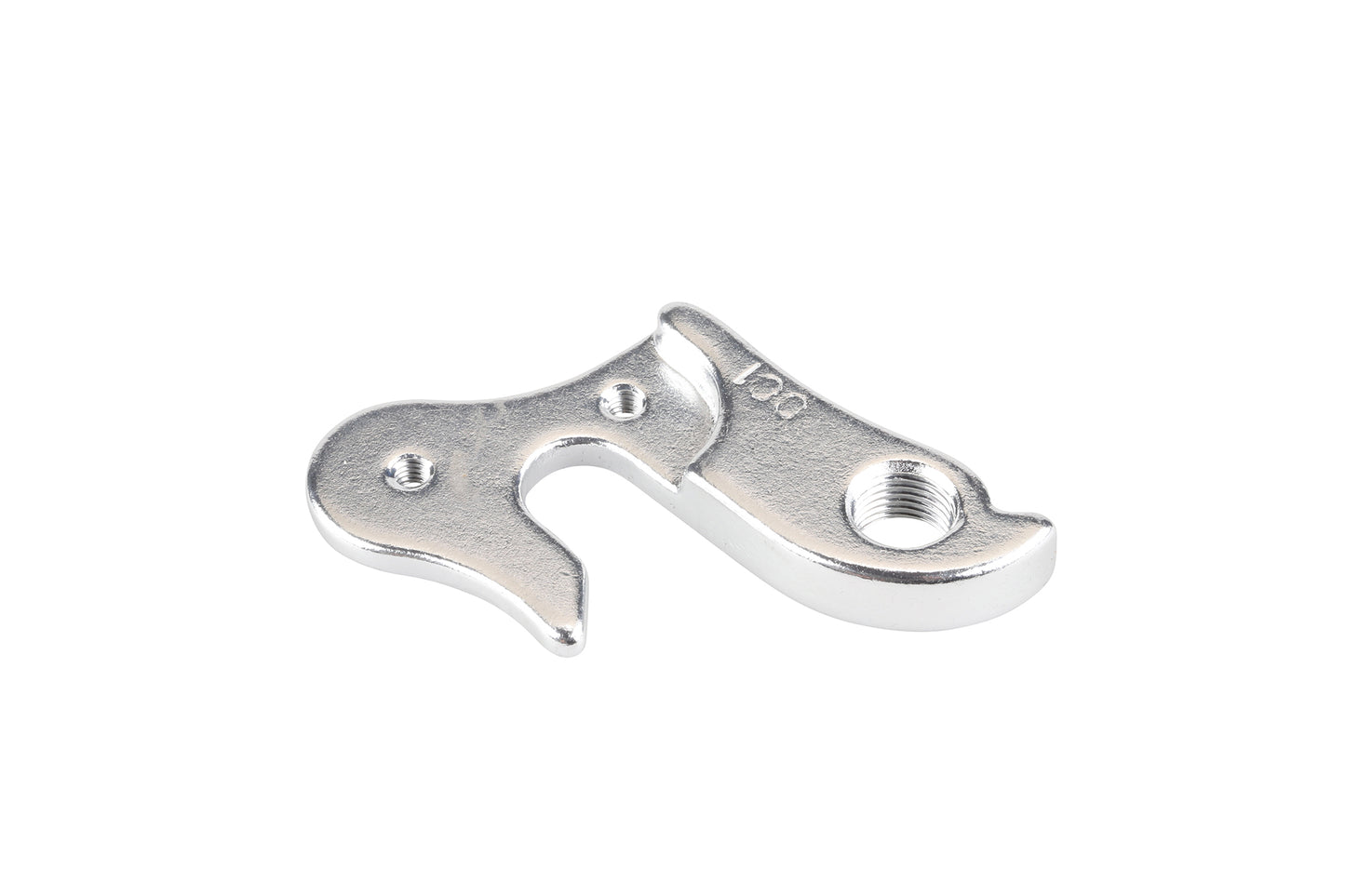 The Haro MTB Hanger 2020 Beasley - Lxi Flow 1 is a silver metal derailleur hanger with threaded holes, a curved shape, and a hook-like design, perfect as a replacement for the LXI Flow 1.