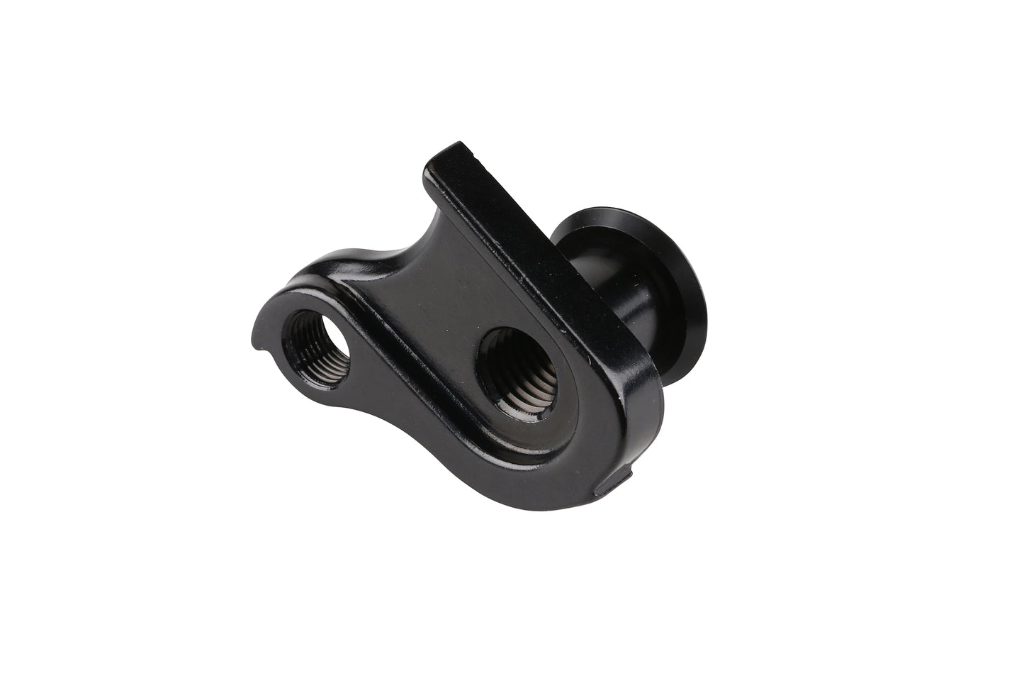 The Haro MTB Hanger 2021 Shift R / Shift iO, a black metal part, is designed for 2021 models with a curved design, flat top, and two threaded holes, making it an ideal replacement for the Shift R series.