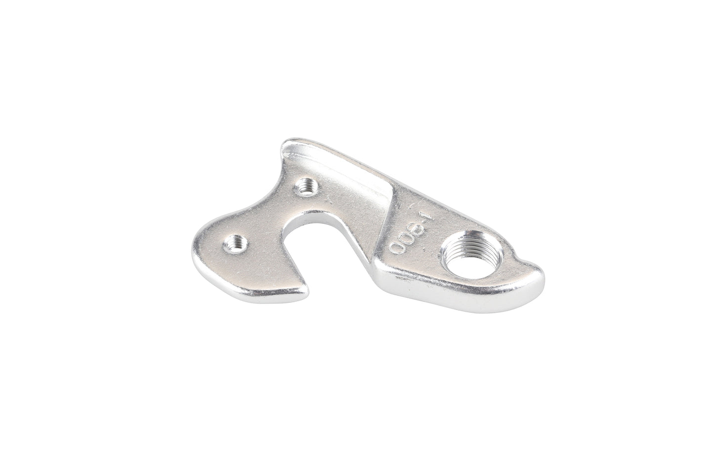 Close-up of a Haro MTB Hanger 2020 Flightline Two 275/29, showcasing a silver metal replacement piece with smooth, slightly curved lines, a single threaded hole, and two alignment tabs. Perfect for Flightline Two bikes and elegantly displayed on a white background.