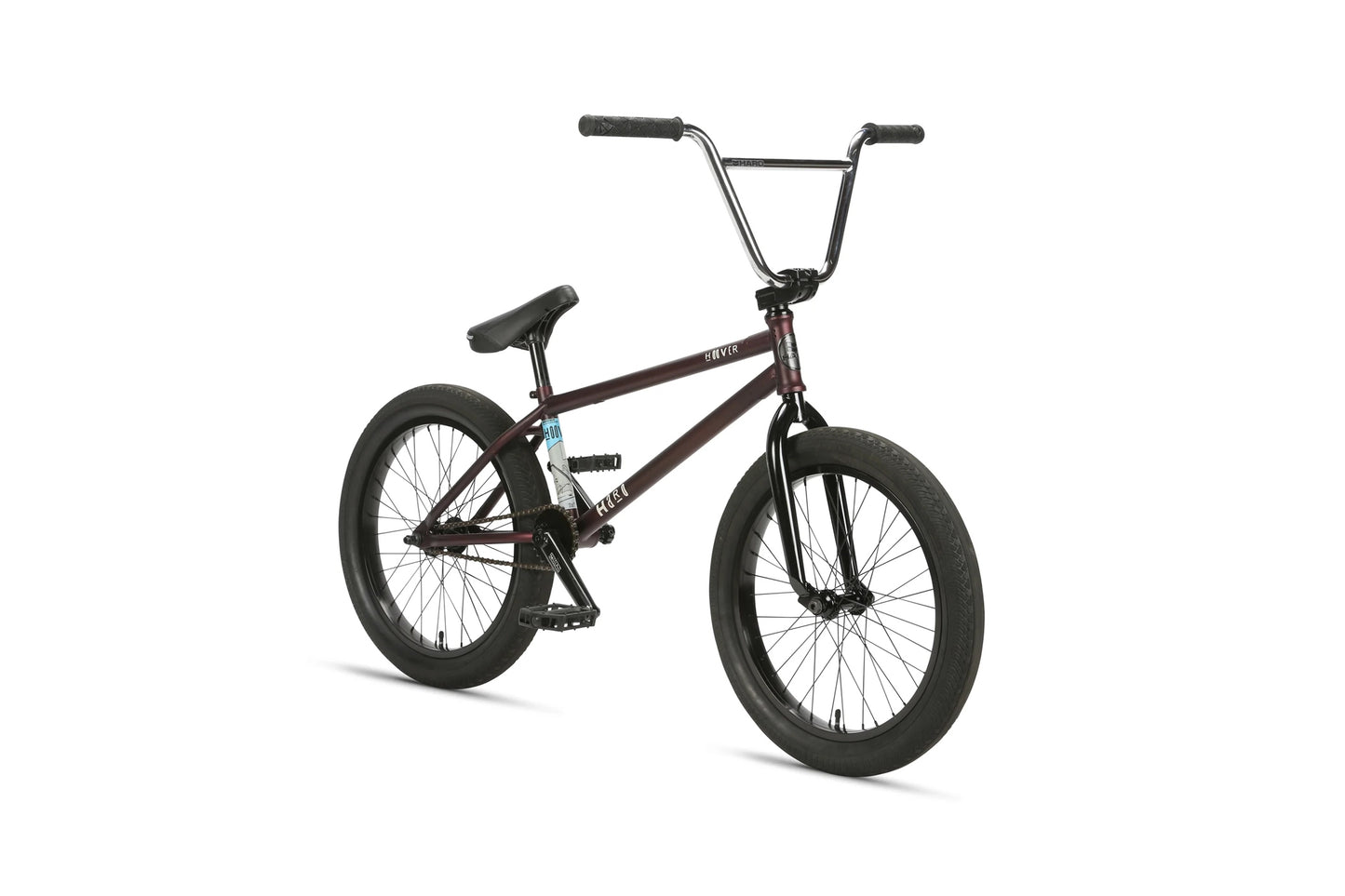 The Hoover BMX bike features a maroon and black design, rear pegs, and a tough chromoly frame, displayed on a white background.