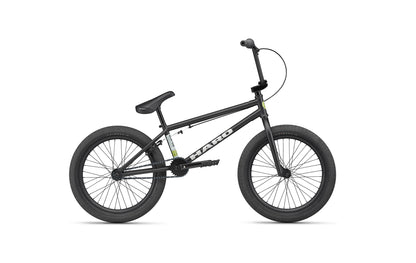 The Haro BLVD BMX bike in black features thick tires and a padded seat, built for all-around performance, shown on white.
