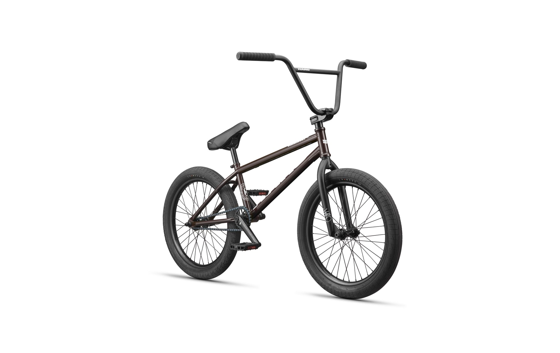 The Haro Clairemont park BMX bike features thick tires and high handlebars, displayed on a white background.