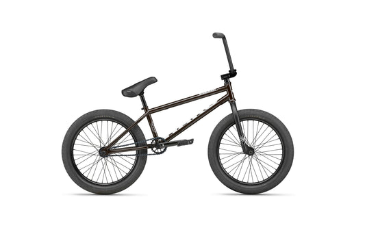 The Clairemont is a black park BMX bike with thick tires and a brown frame, shown from the side on a white background.