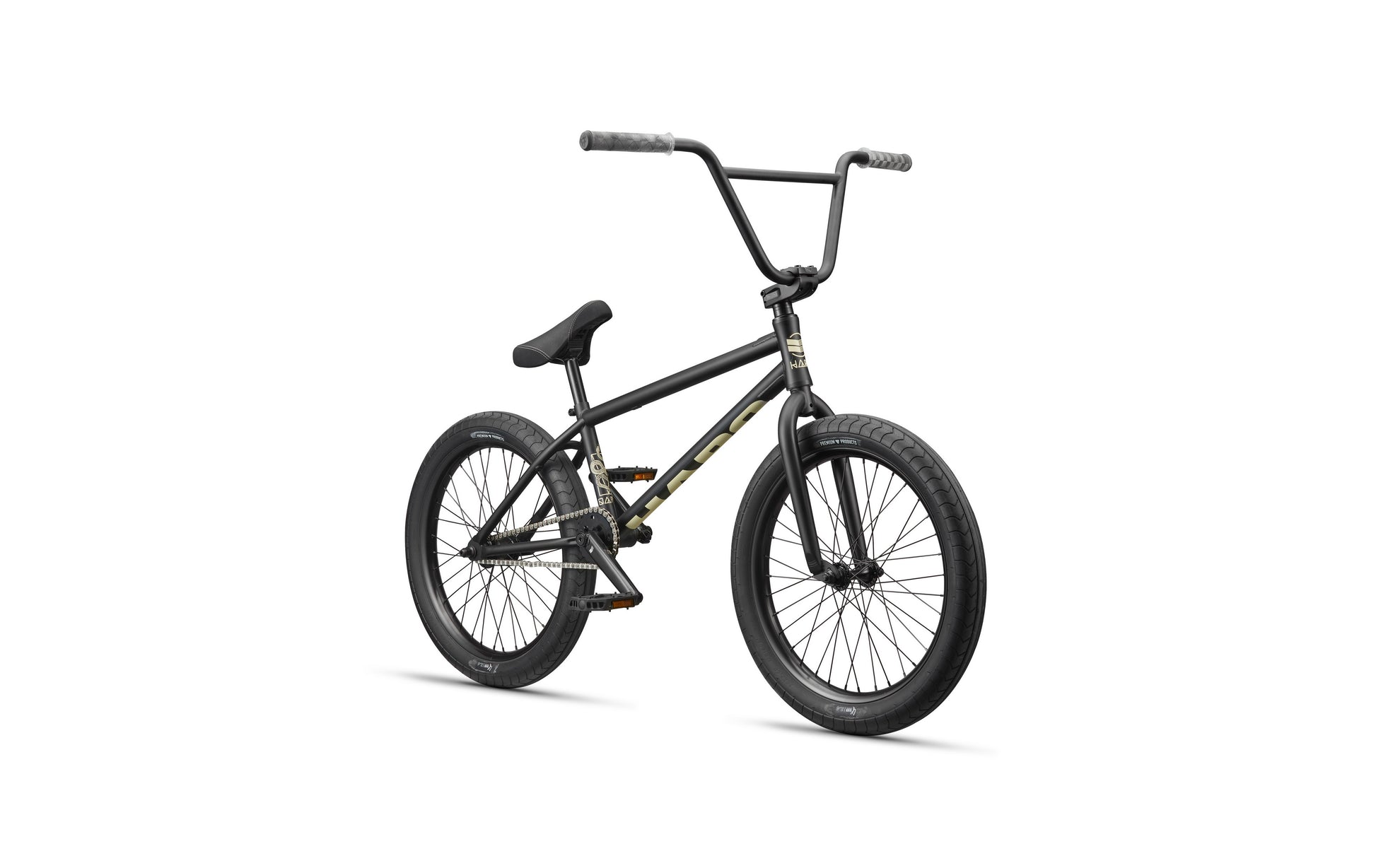 The Dana is a black Haro BMX street bike with thick tires, a padded seat, and straight handlebars for pro-level performance.