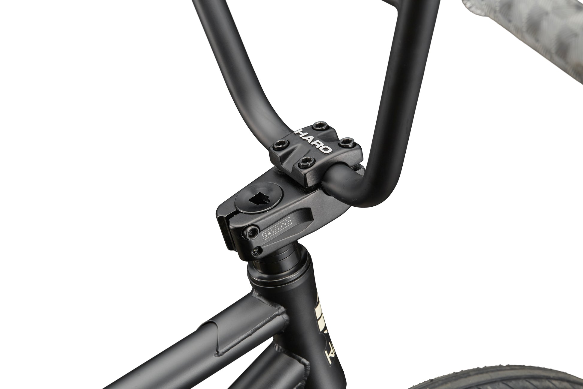 Close-up of a black Dana street bike handlebar and stem, highlighting Dana branding and pro-level performance details.