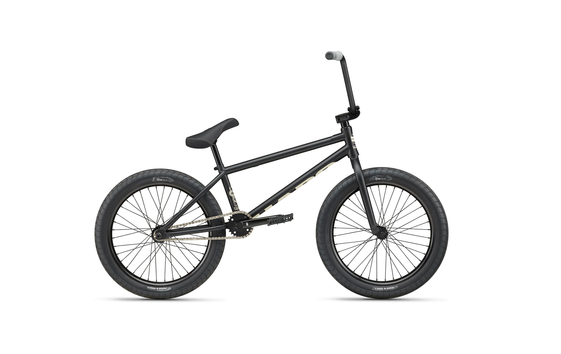 The Dana is a black Haro street bike with thick tires, padded seat, and straight handlebars on a white background.