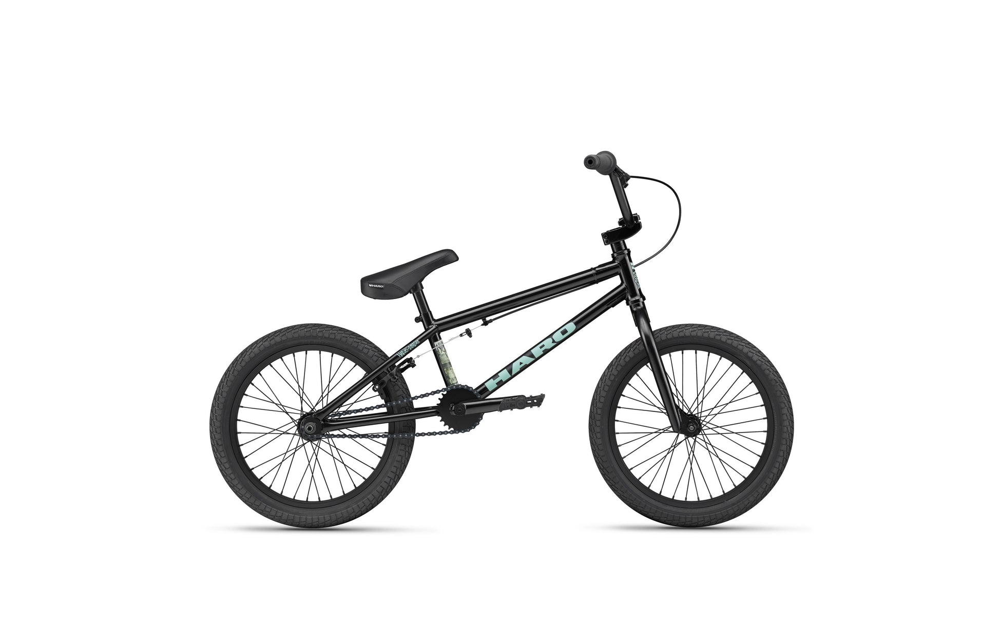 Downtown 18 BMX bike with thick tires and straight top tube, ideal for small riders, shown side view on white background.