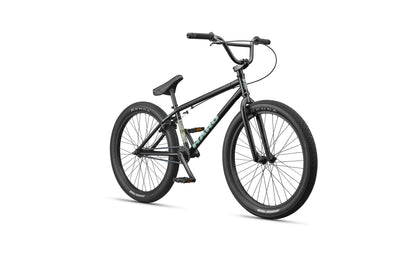 The Downtown 24 is a black Haro BMX bike featuring 24" wheels, a black seat, and straight handlebars on a white background.