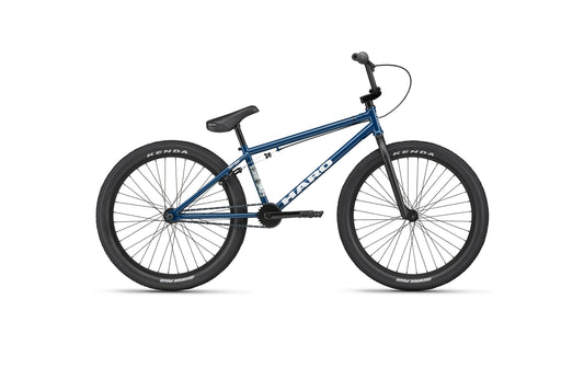 Downtown 24 BMX bike in blue with 24” wheels, black tires and seat, straight handlebars, shown on a white background.