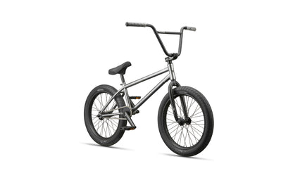 A silver Hoover BMX bike with black tires, hub guards, and handlebars, shown angled on a white background.