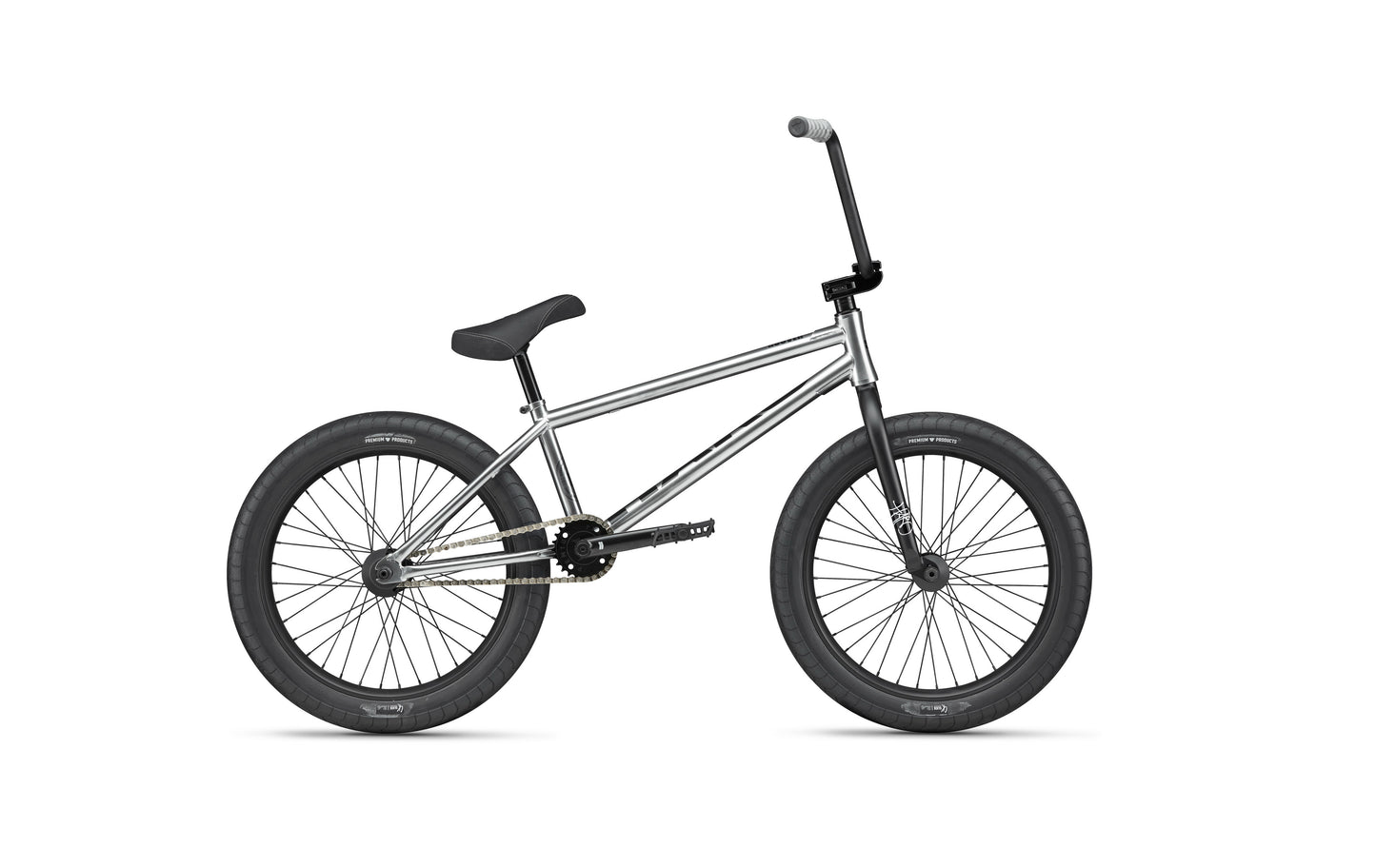 A silver Hoover street BMX bike with black handlebars, saddle, and tires shown in profile against a white background.