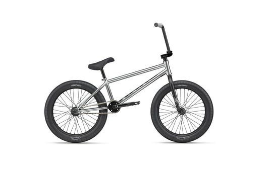 A silver Hoover street BMX bike with black handlebars, saddle, and tires shown in profile against a white background.