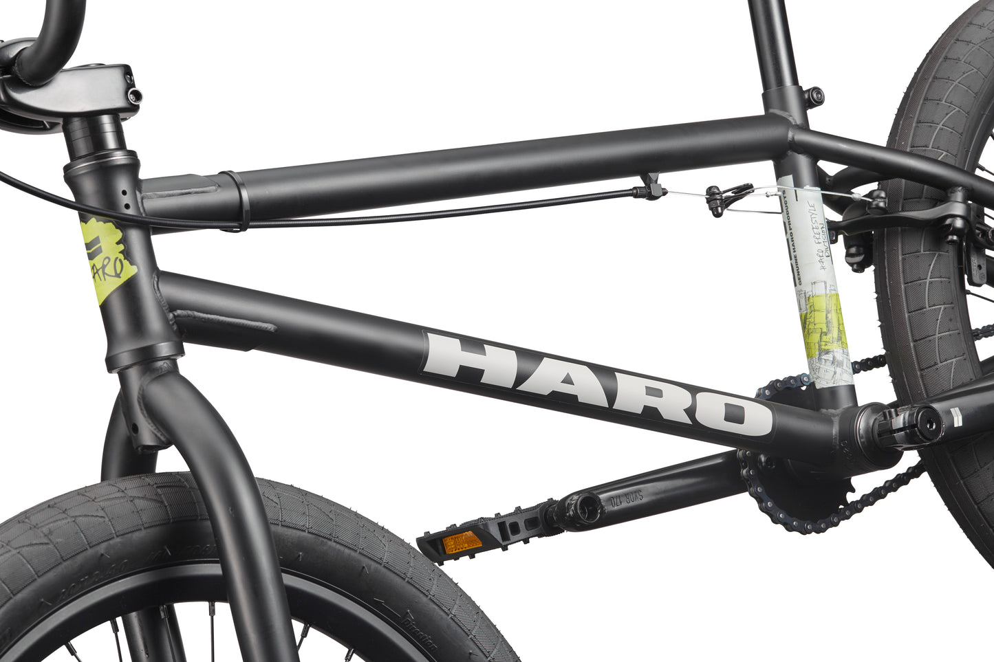 Close-up of the BLVD, a black Haro BMX bike highlighting its frame and components, built for all-around performance.