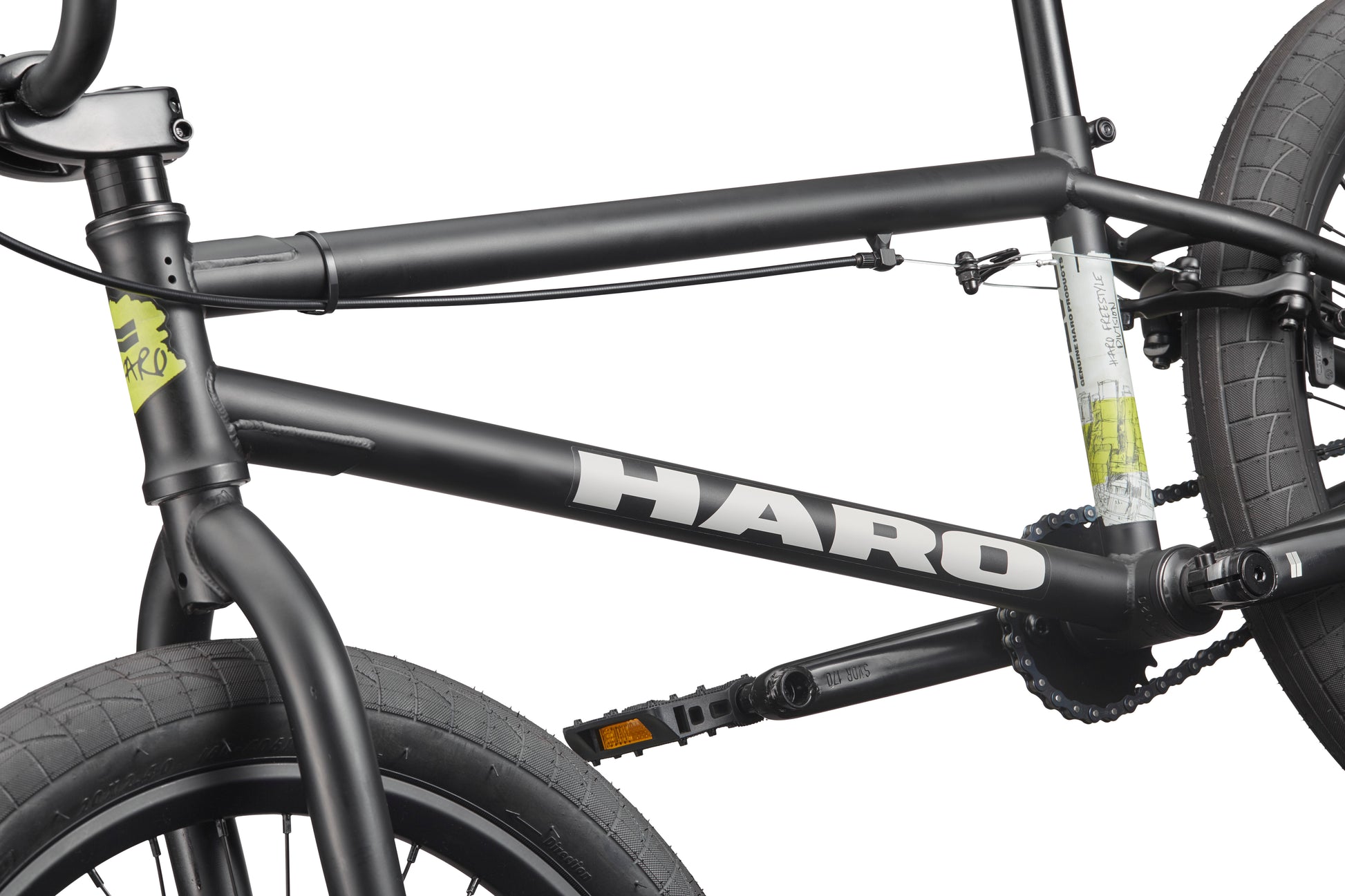 Close-up of the BLVD, a black Haro BMX bike highlighting its frame and components, built for all-around performance.