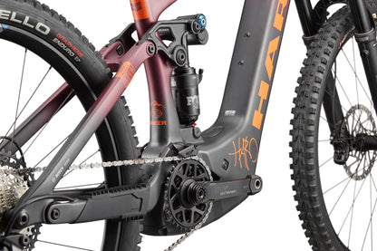 Close-up of eGreer Carbon 1's rear with FOX Factory suspension, Bosch CX motor, and detailed frame components.
