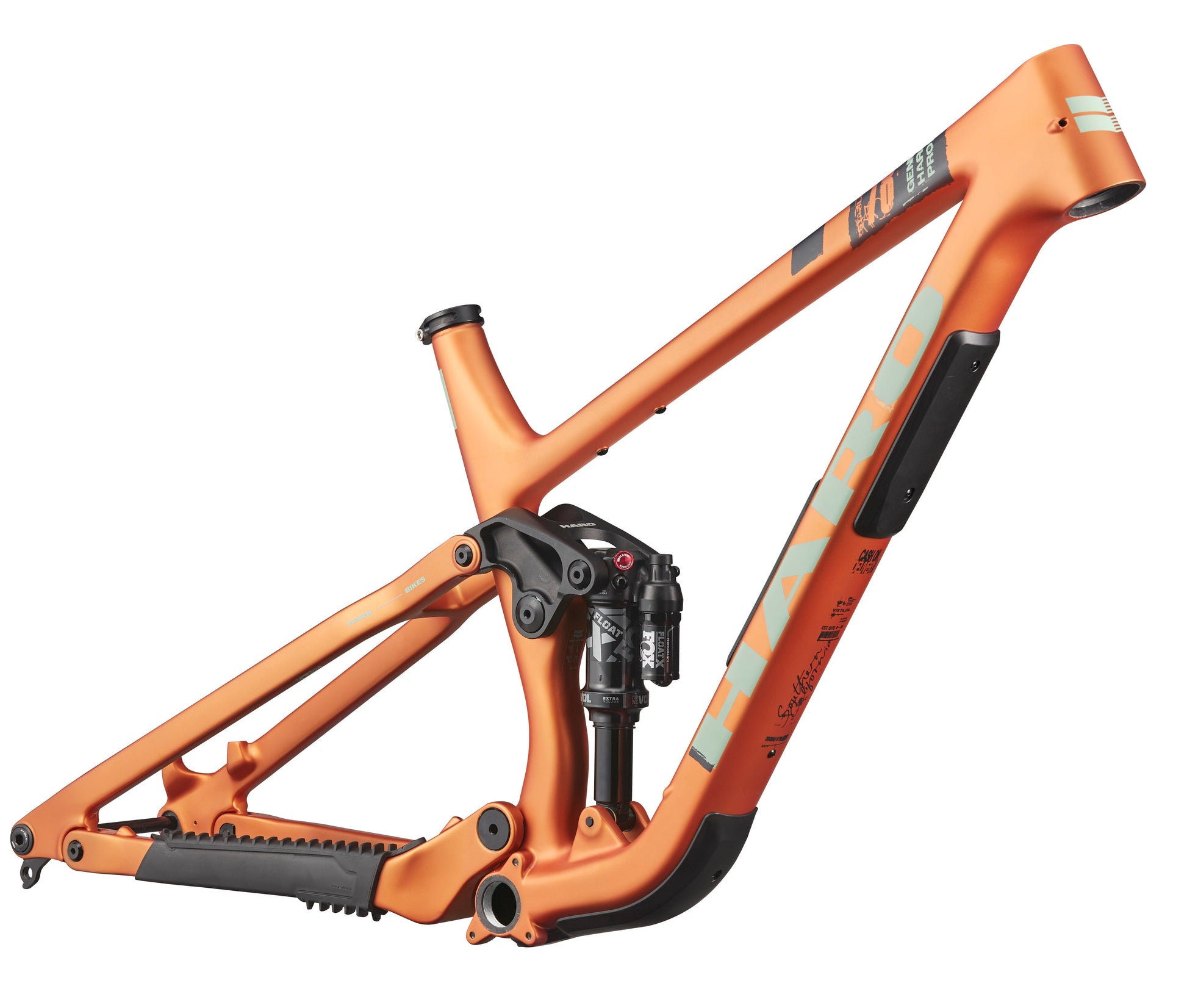 Daley Carbon Frameset: orange all-mountain full-suspension frame with visible shock, shown on a white background.