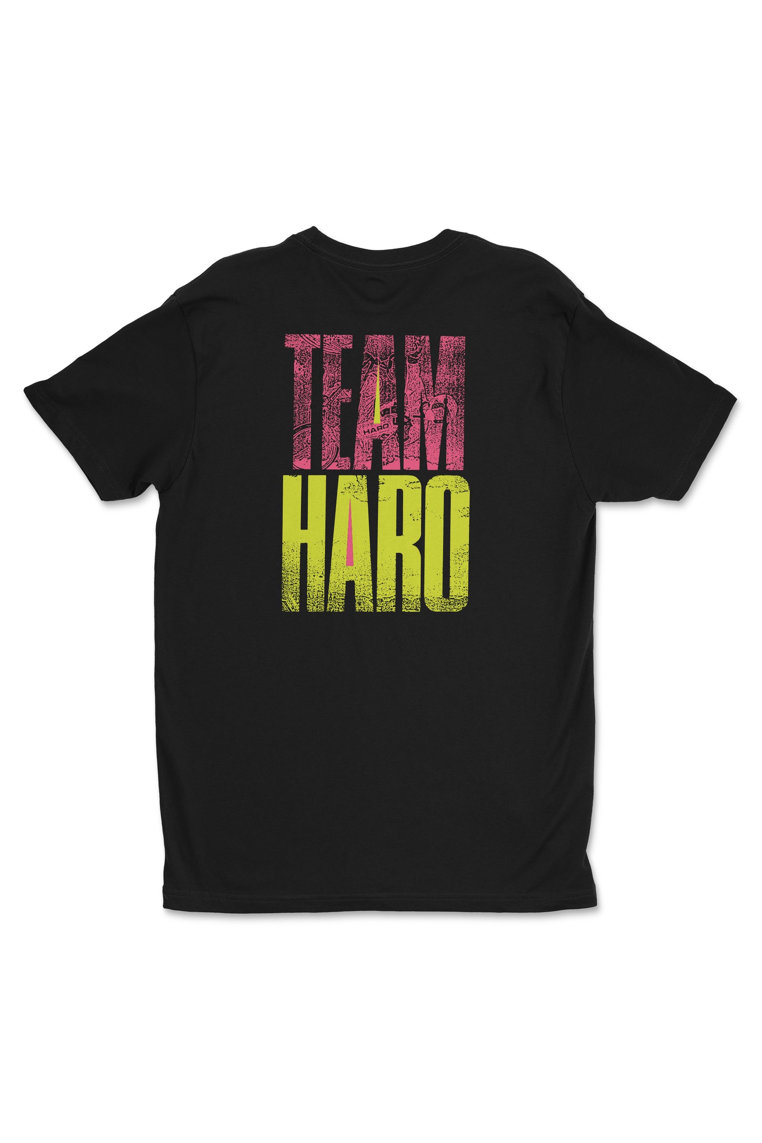 The Team Haro Shirt from Haro Bikes is a black t-shirt or hoodie featuring TEAM HARO in bold font. TEAM is in distressed red, and HARO is in distressed yellow, creating a stylish look for fans.